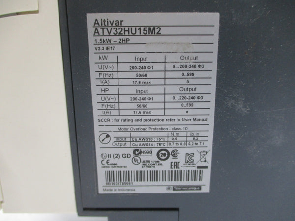 SCHNEIDER ELECTRIC ATV32HU15M2 200-240V 17.6A (NO COVER) UNMP
