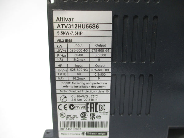 SCHNEIDER ELECTRIC ATV312HU55S6 525-600V 16.2A (NO COVER) UNMP