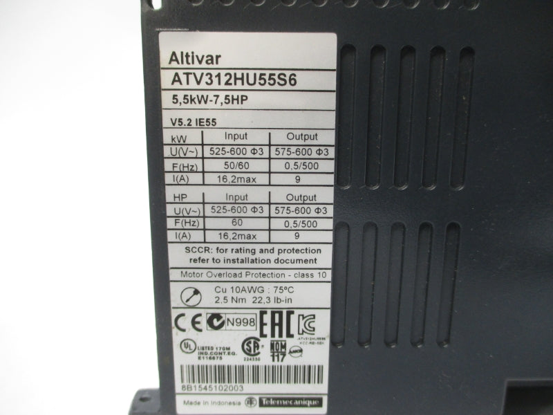 SCHNEIDER ELECTRIC ATV312HU55S6 525-600V 16.2A (NO COVER) UNMP