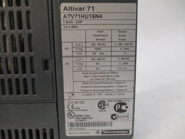 SCHNEIDER ELECTRIC ATV71HU15N4 380-480V 5.8A UNMP