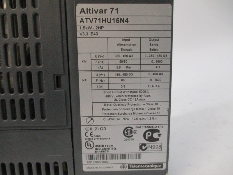 SCHNEIDER ELECTRIC ATV71HU15N4 380-480V 5.8A UNMP