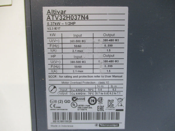 SCHNEIDER ELECTRIC ATV32H037N4 380-500V 2.1A NSNP