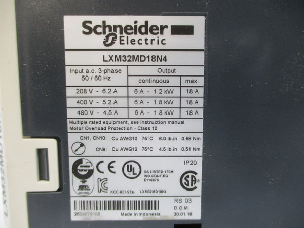 SCHNEIDER ELECTRIC LXM32MD18N4 480VAC 4.5A NSNP