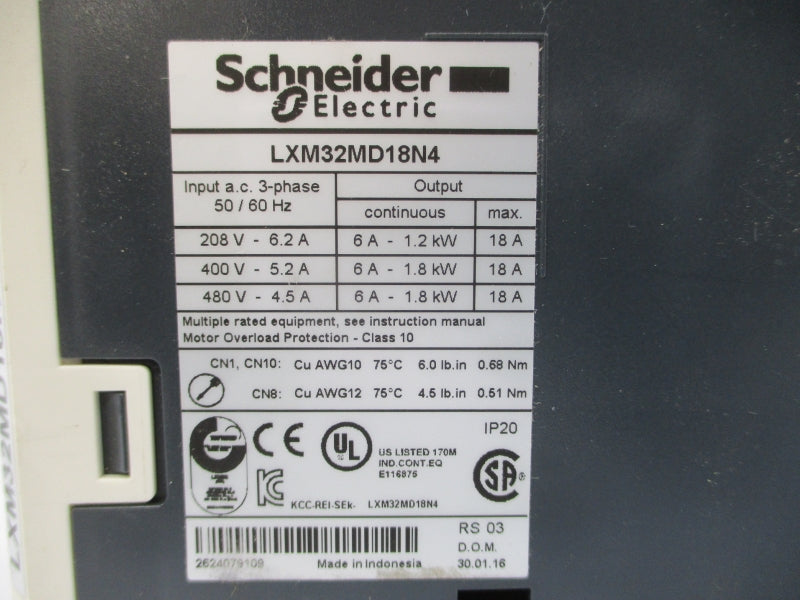 SCHNEIDER ELECTRIC LXM32MD18N4 480VAC 4.5A NSNP