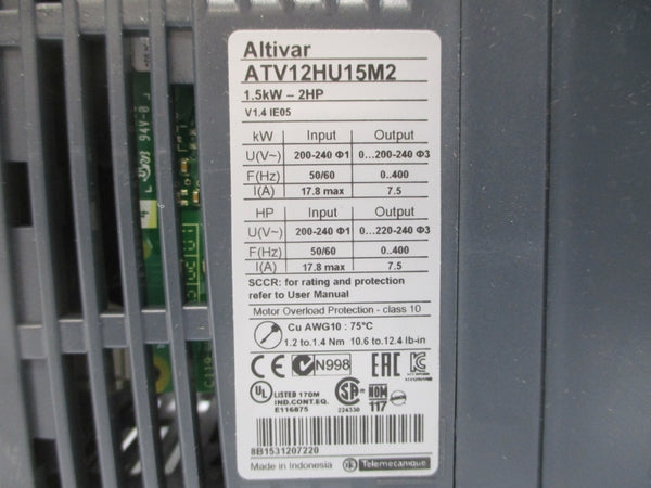 SCHNEIDER ELECTRIC ATV12HU15M2 200-240V 17.8A UNMP