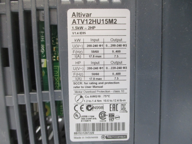 SCHNEIDER ELECTRIC ATV12HU15M2 200-240V 17.8A UNMP