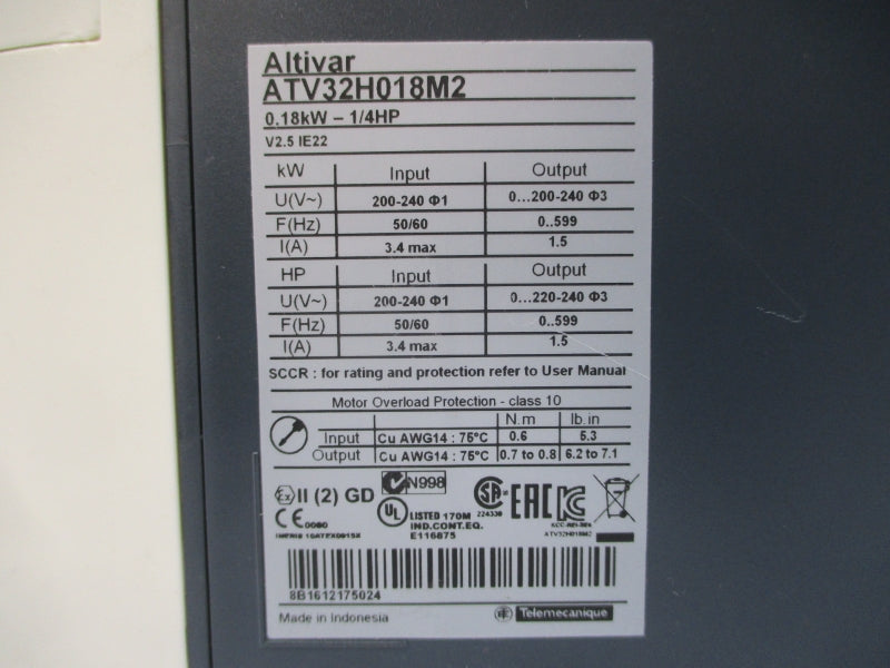 SCHNEIDER ELECTRIC ATV32H018M2 200-240V 3.4A UNMP