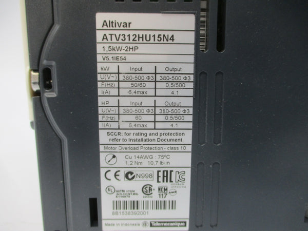 SCHNEIDER ELECTRIC ATV312HU15N4 380-500V 6.4A (AS PICTURED) UNMP