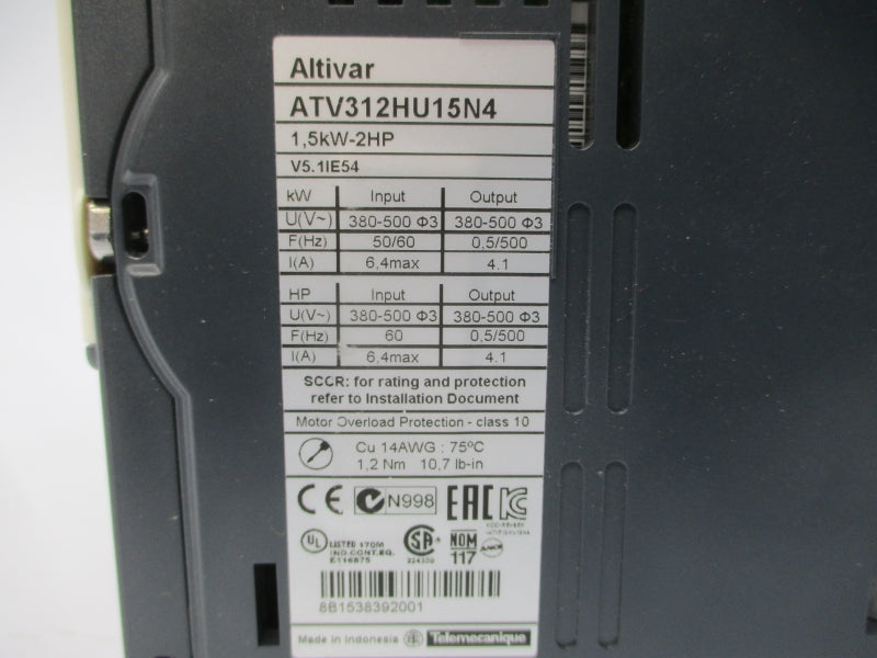 SCHNEIDER ELECTRIC ATV312HU15N4 380-500V 6.4A (AS PICTURED) UNMP
