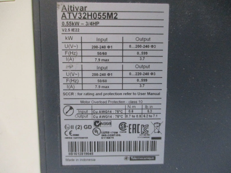 SCHNEIDER ELECTRIC ATV32H055M2 200-240V 7.9A UNMP
