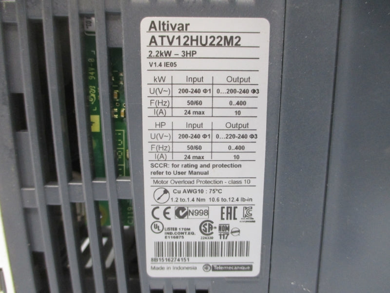 SCHNEIDER ELECTRIC ATV12HU22M2 200-240V 24A UNMP