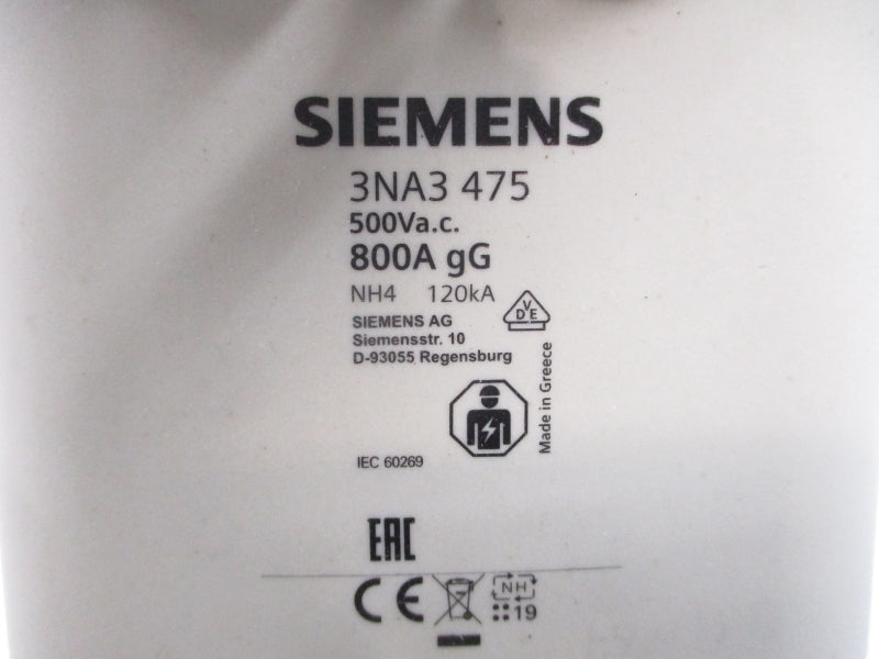 SIEMENS 3NA3475 500VAC 800A NSNP