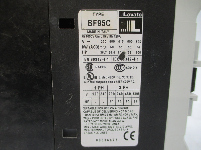 LOVATO BF95C 24VDC 125A NSNP