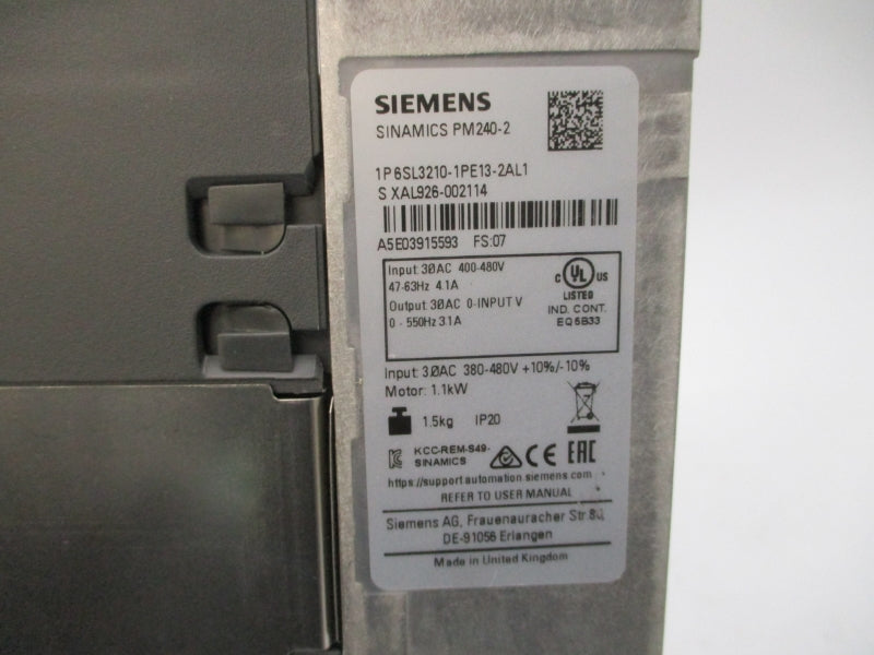 SIEMENS 6SL3210-1PE13-2AL1 400-480VAC 4.1A NSNP