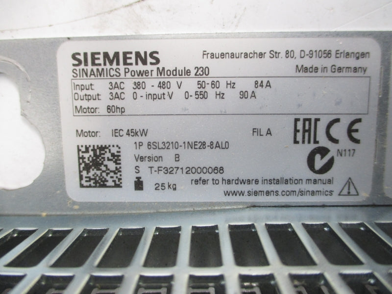 SIEMENS 6SL3210-1NE28-8AL0 380-480VAC 84A UNMP