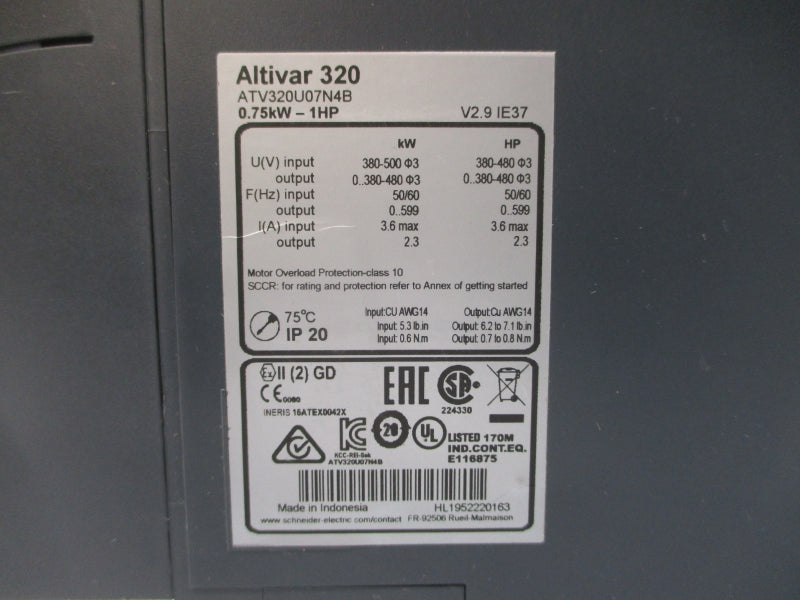 SCHNEIDER ELECTRIC ATV320U07N4B 380-500V 3.6A UNMP