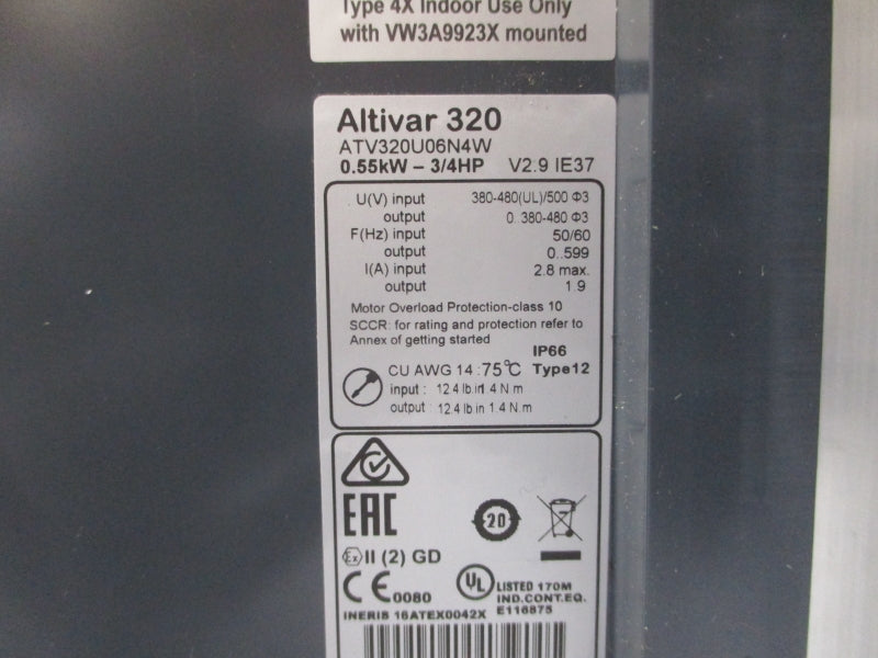 SCHNEIDER ELECTRIC ATV320U06N4W 380-480/500VAC 2.8A (AS PICTURED) NSMP