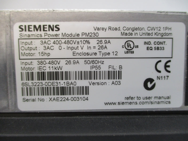 SIEMENS 6SL3223-0DE31-1BA0 380-480V 26.9A UNMP