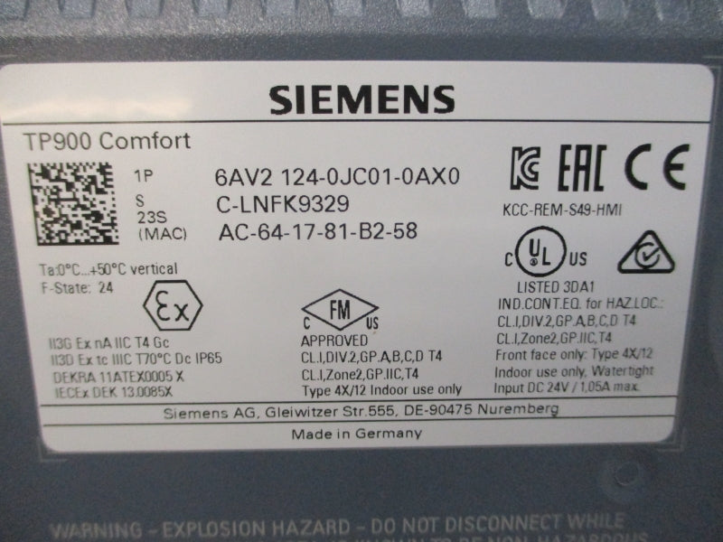SIEMENS 6AV2124-0JC01-0AX0 24VDC 1.05A NSNP