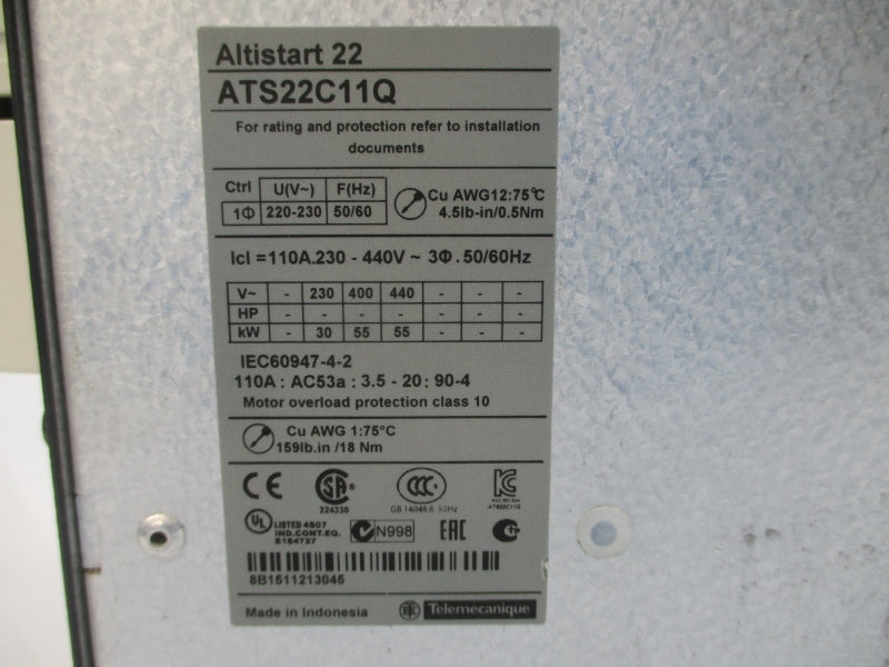 SCHNEIDER ELECTRIC ATS22C11Q 230-440V 110A UNMP