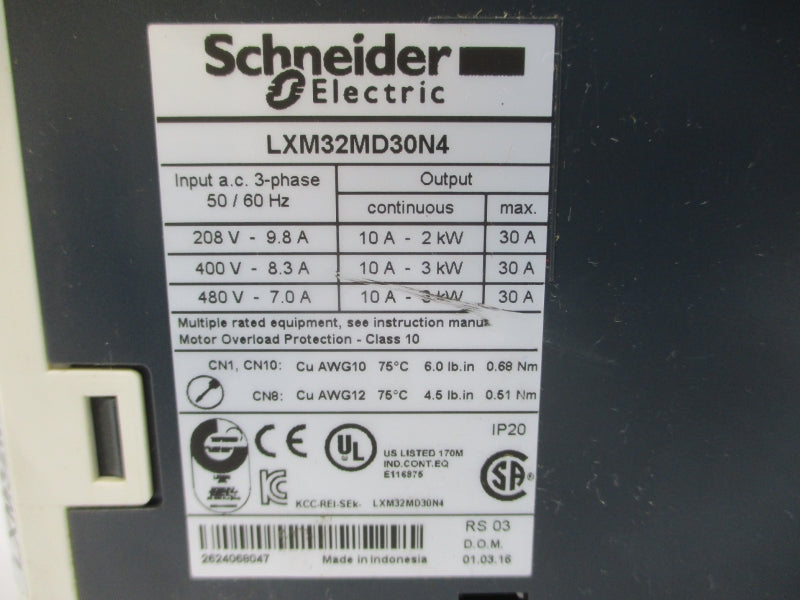 SCHNEIDER ELECTRIC LXM32MD30N4 480VAC 7.0A UNMP