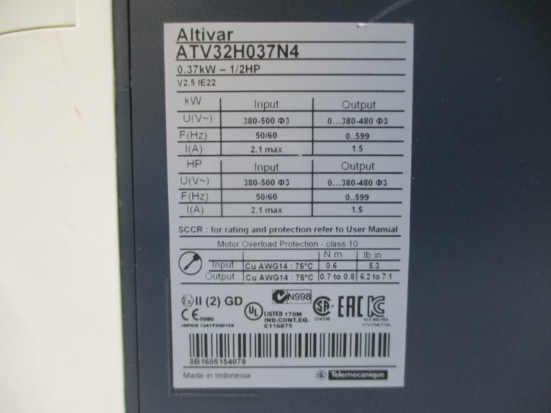 SCHNEIDER ELECTRIC ATV32H037N4 380-500V 2.1A UNMP