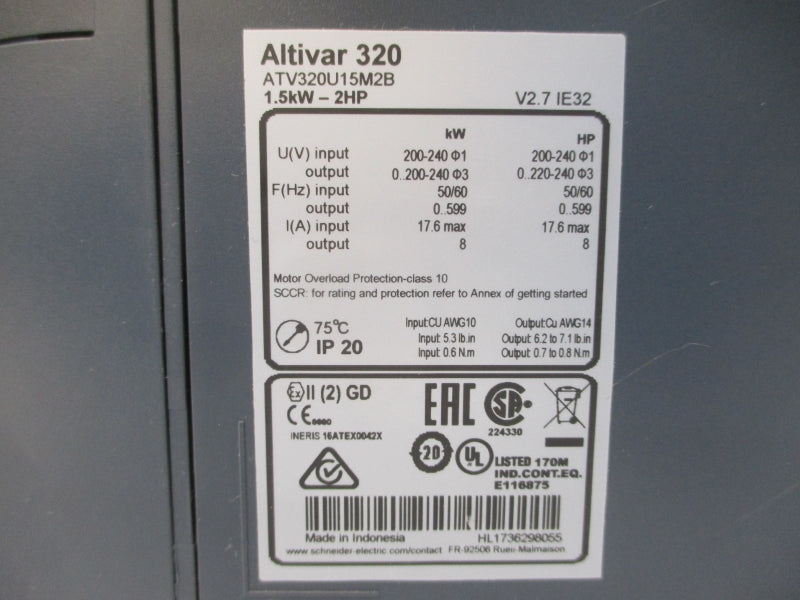 SCHNEIDER ELECTRIC ATV320U15M2B 200-240V 17.6A UNMP