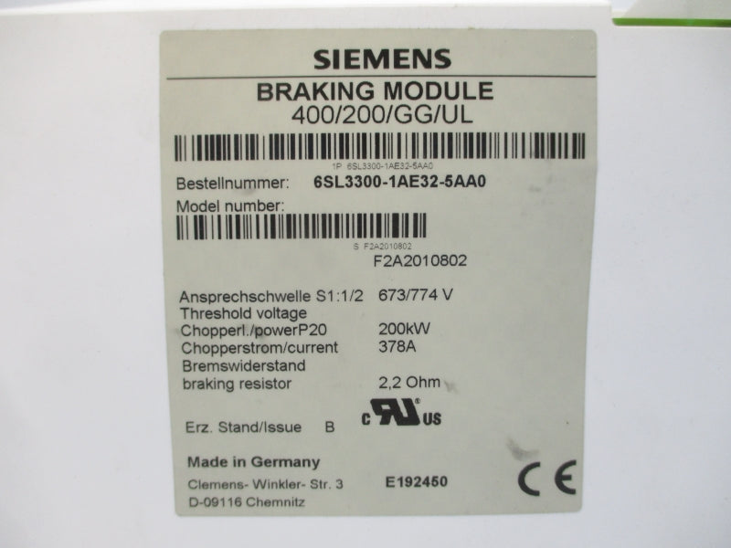 SIEMENS 6SL3300-1AE32-5AA0 673/774V 378A NSNP