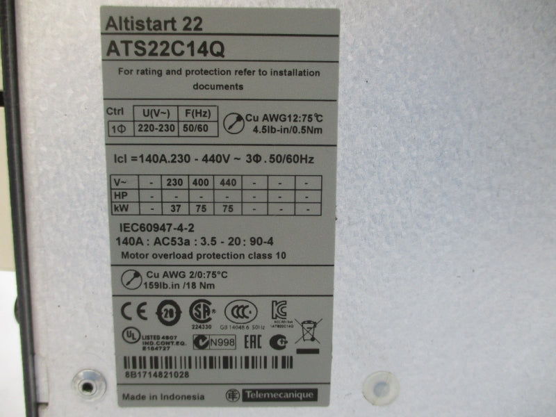 SCHNEIDER ELECTRIC ATS22C14Q 230-440V 140A UNMP