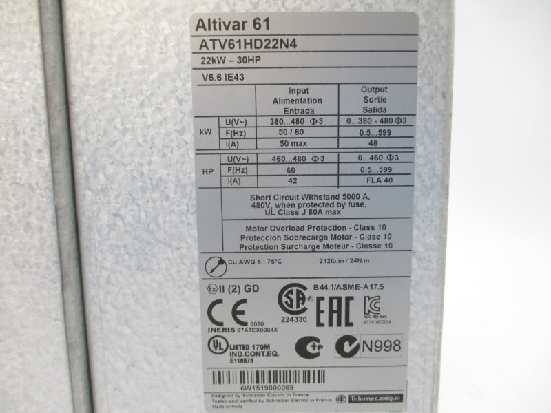 SCHNEIDER ELECTRIC ATV61HD22N4 380-480V 40A UNMP