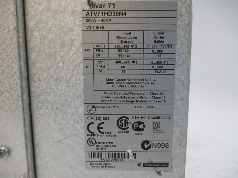 SCHNEIDER ELECTRIC ATV71HD30N4 380-480V 52A UNMP