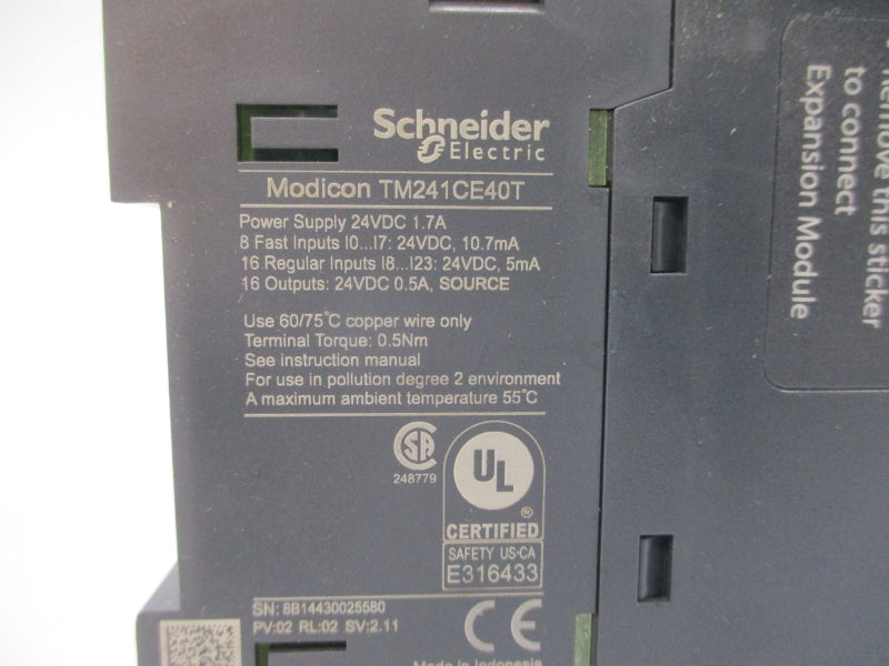 SCHNEIDER ELECTRIC TM241CE40T 24VDC 1.7A (AS PICTURED) NSNP
