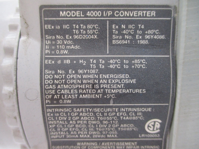 MASONEILAN 4000 055100-212-888 30VDC UNMP