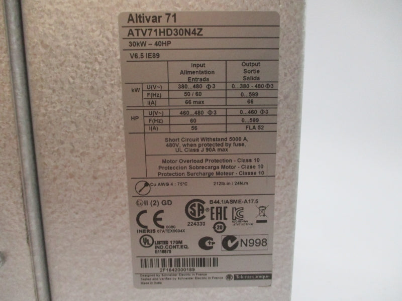 SCHNEIDER ELECTRIC ATV71HD30N4Z 380-480V 66A UNMP