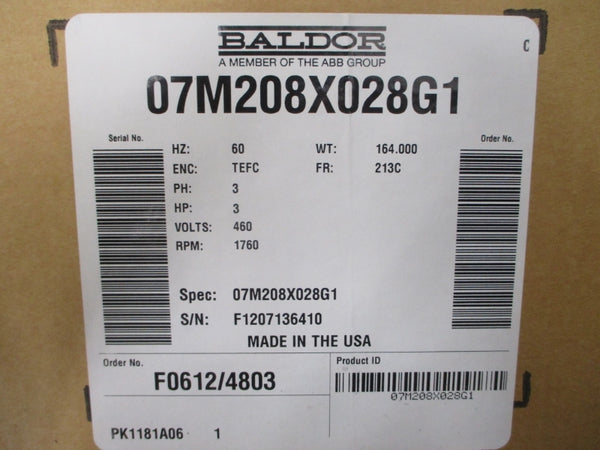BALDOR 2HP 1760RPM 213C FRAME 07M208X028G1 460V 3.9A NSMP