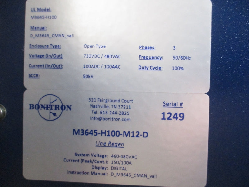 BONITRON M3645-H100-M12-D 460-480VAC 150/100A NSNP