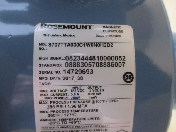 ROSEMOUNT 8707TTA030C1W0N0H2D2 185VDC 5.0A 285PSI NSMP