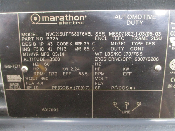MARATHON P325 215U FRAME NVC215UTFS8076ABL P325 460V 4.4A NSNP