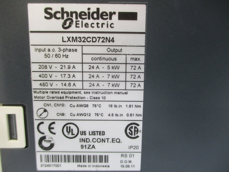 SCHNEIDER ELECTRIC LXM32CD72N4 480VAC 24A UNMP