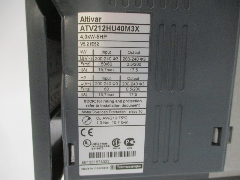 SCHNEIDER ELECTRIC ATV212HU40M3X 200-240V 15.7A (AS PICTURED) UNMP