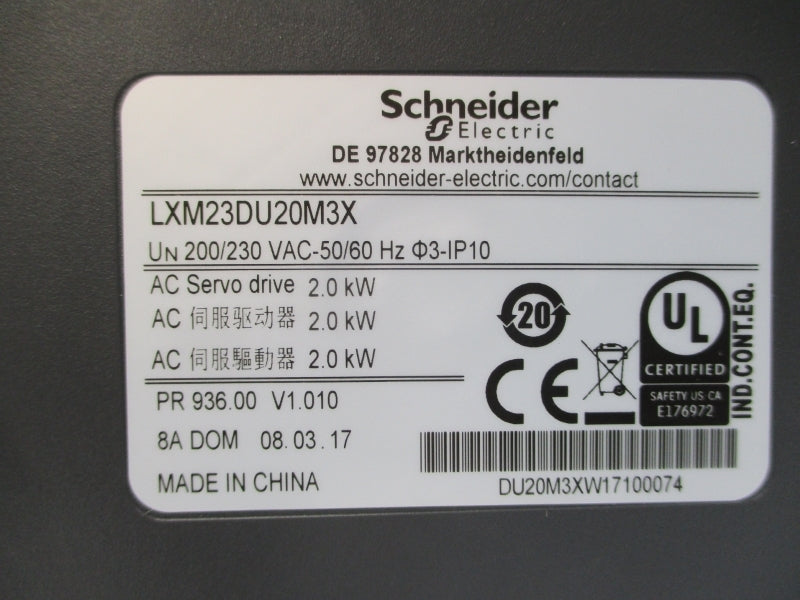 SCHNEIDER ELECTRIC LXM23DU20M3X 200/230VAC UNMP