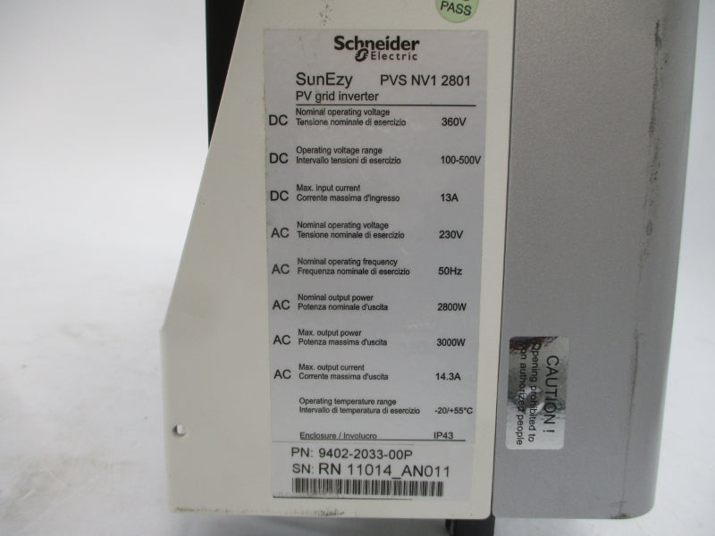 SCHNEIDER ELECTRIC PVSNV12801 9402-2033-00P 230VAC 14.3A NSNP