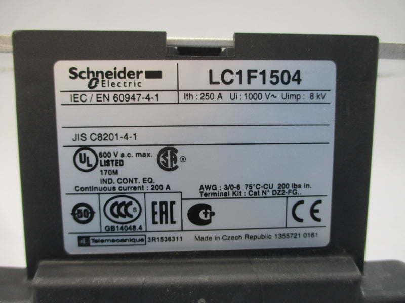 SCHNEIDER ELECTRIC LC1F1504 600VAC 250A UNMP
