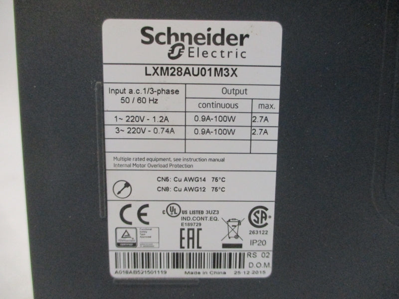 SCHNEIDER ELECTRIC LXM28AU01M3X 220VAC 2.7A UNMP