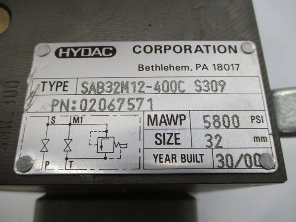 HYDAC SAB32M12-400CS309 02067571 5800PSI NSNP