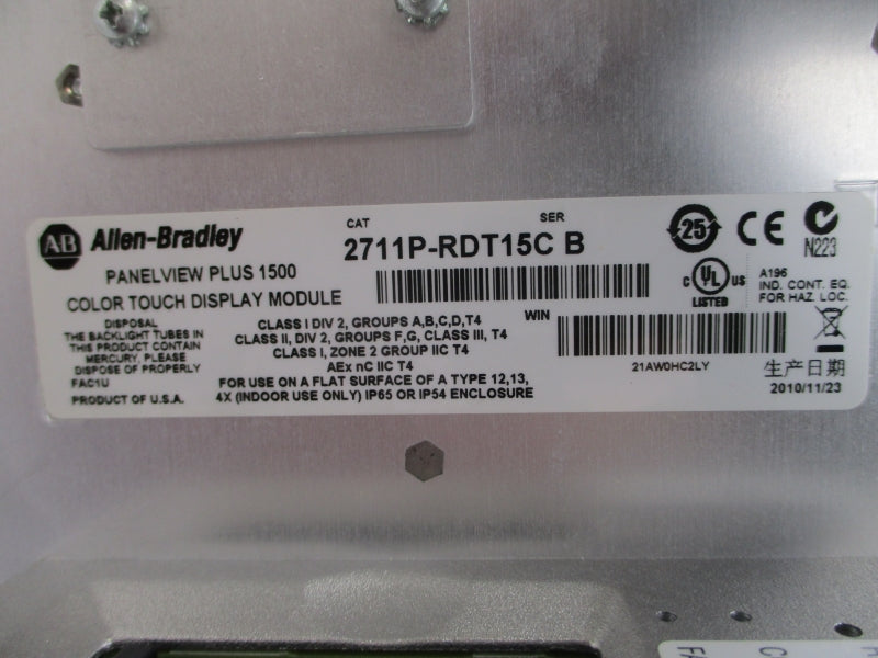 ALLEN BRADLEY 2711P-T15C4A2 SER. B 100-240VAC 1.3-0.65A NSNP