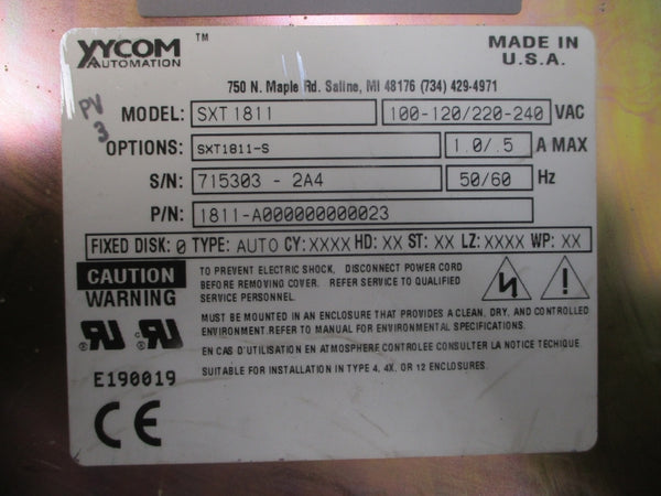 XYCOM AUTOMATION SXT1811 1811-A000000000023 100-120/220-240VAC 1.0/.5A UNMP