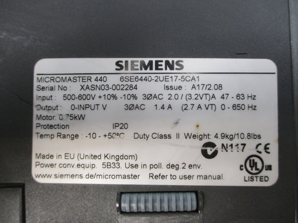 SIEMENS 6SE6440-2UE17-5CA1 500-600VAC 2.0A UNMP