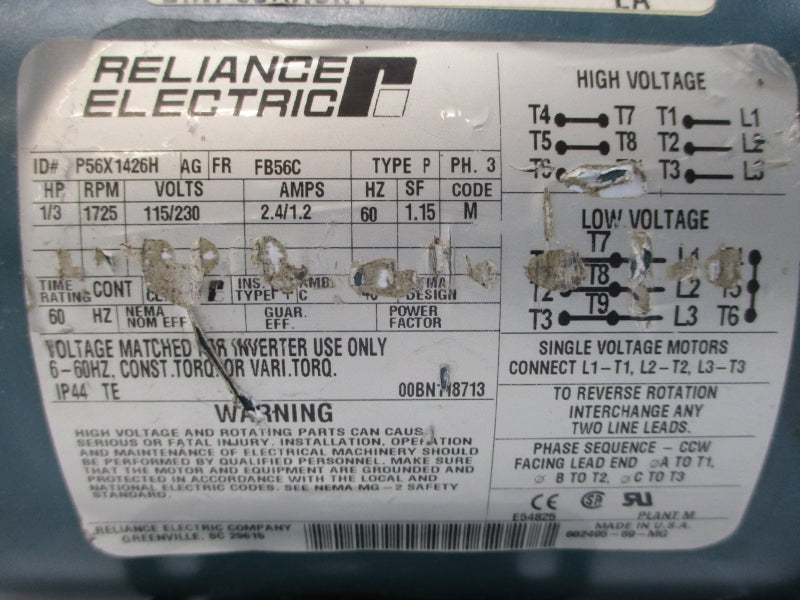 RELIANCE ELECTRIC P56X1426H 115/230V 2.4/1.2A NSNP