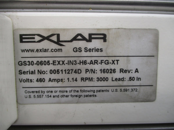 EXLAR GS30-0605-EXX-IN3-H6-AR-FG-XT 16026 REV. A 460V 1.14A NSNP